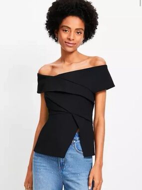 NWT LOFT Black Off-Shoulder Black Peplum Top
